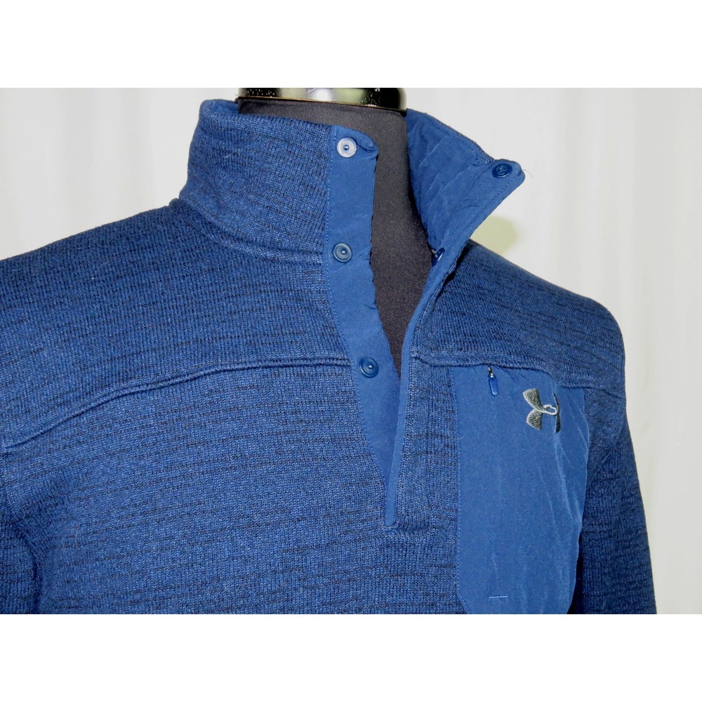 Under Armour Cold Gear Dark Blue Collared Snap Sweater Fleece Jacket Men's Large - Picture 5 of 8